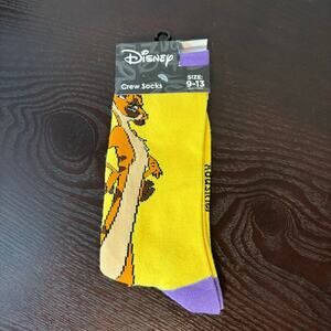 Disney Socks Women size 9-13 Yellow Crew Lion King Casual Lounge Comfy Novelty